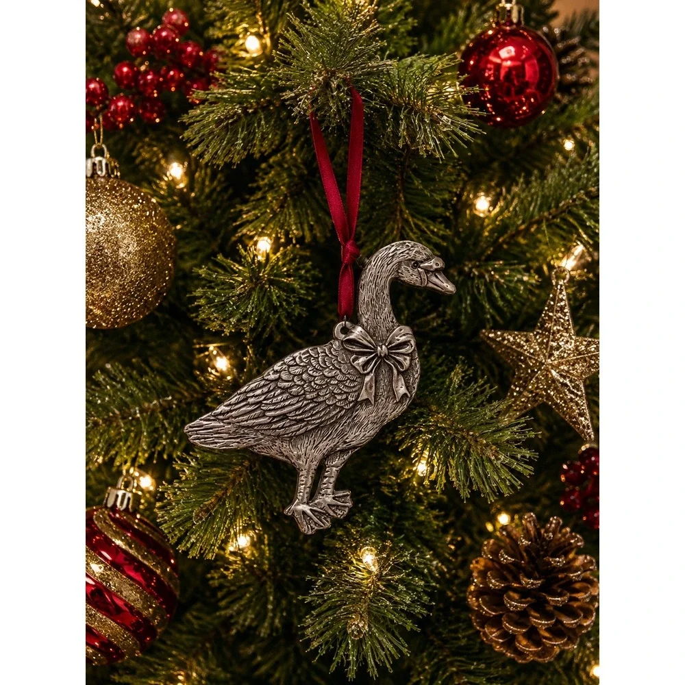 St Nicholas Square Pewter Goose Ornament Bow Christmas Holiday‎ New Bird